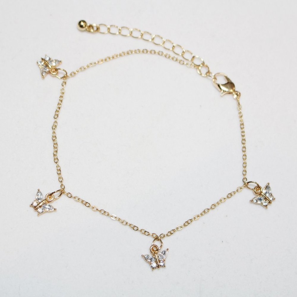 🦋🦋Gold Glass Crystal Butterfly Charm Dangle Anklet Ankle Bracelet🦋🦋